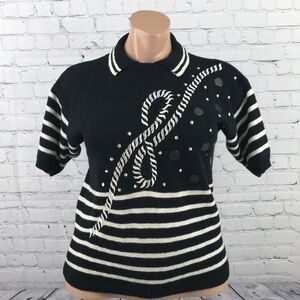 Vtg RICHARD MARTIN Black White Rope Sweater sz M